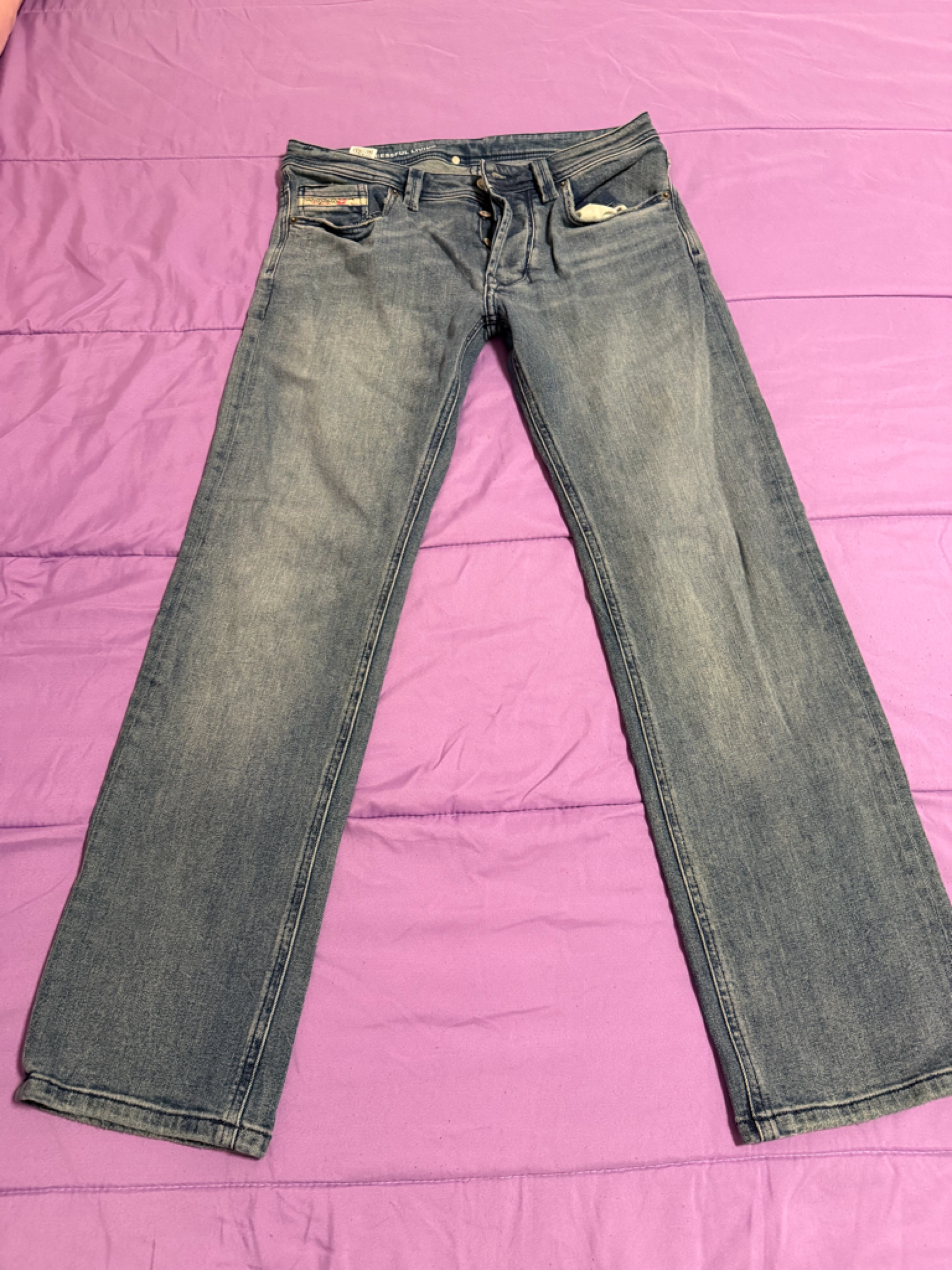 Diesel Wide Leg Jeans In Faded Blue